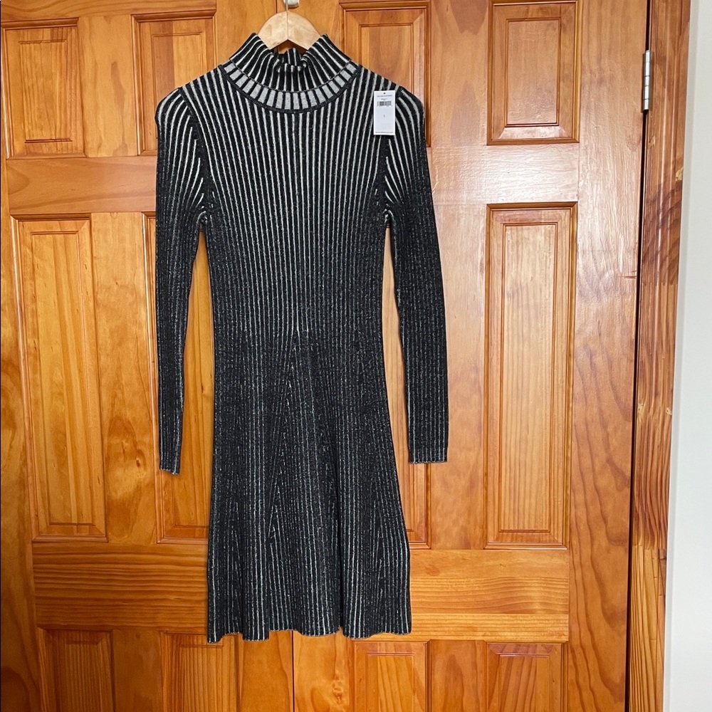Banana Republic Black and White Striped Knit Fit and Flare Dress